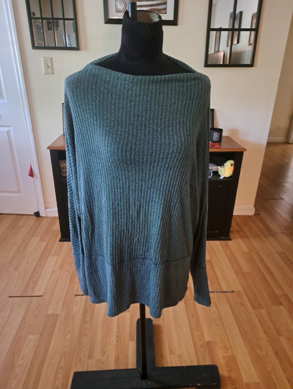 Maurices Green Blue Ribbed Knit Pullover Long Sleeve Tunic Top XL Shirt